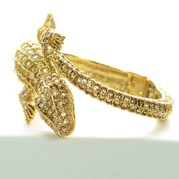 Oscar de la Renta Gold-tone Crystal Alligator Cuff Bracelet - Picture 7 of 10
